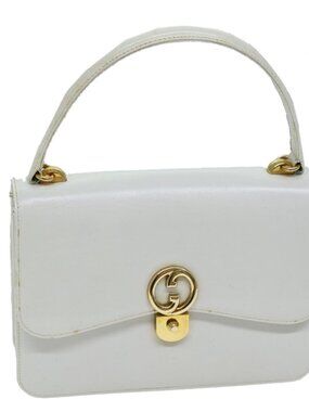 GUCCI Hand Bag Leather White Auth yk12076